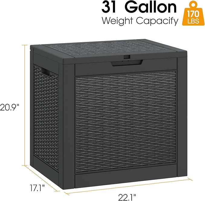NUNU LAB 31 Gallon Outdoor Storage Box Waterproof,Indoor Outside Deck Boxes,Backyard Storage Bin For Package Delivery,Garden Tools,Patio Cushions,Pool Accessories,Storage Bench Lockable Lid,Tool Box