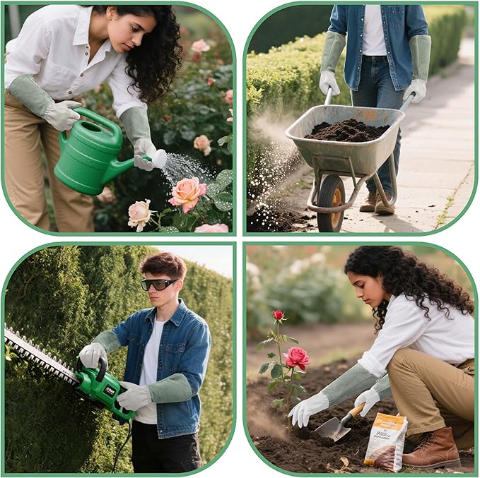 Leather Gardening Gloves – Goatskin Palm & Cowhide Cuff, Thorn-Resistant Long Garden Work Gloves for Men & Women(XL)