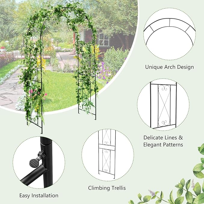Moccha Garden Arch, 7.2Ft Metal Arbor for Climbing Plants, Vines, Roses, Outdoor Pergola Trellis with Stakes, Wide Garden Archway Arbor Trellis for Lawn Wedding Bridal Party Decoration Ceremony