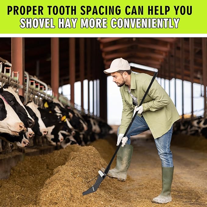 Lasnten 3 Sets Metal Manure Fork with Long Metal Handle Pitch Fork Manure Rake Black Heavy Duty Muck Rake for Gardening Horse Stall Stable Grass Hay Cleaning Farm Work