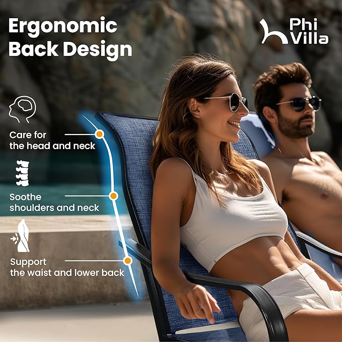 PHI VILLA 5 Piece Patio Dining Set with 4 Outdoor Swivel Dining Chairs & 1 Large Round Dining Table, All Weather Blue Textilene Mesh Fabric Chair and Round Metal Table for Deck Lawn Garden