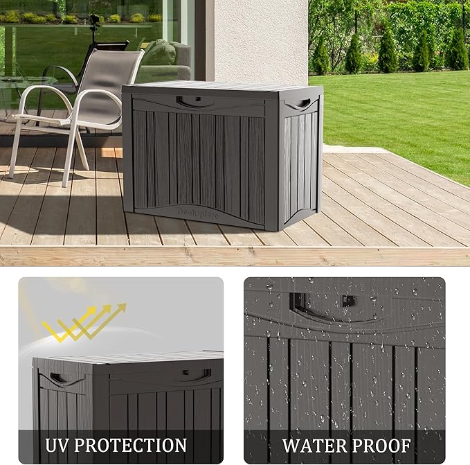 45 Gallon Double-Wall Resin Deck Box - Lockable Waterproof Outdoor Storage Box, 515bs Capacity & Doubles as Seating for Patio Furniture - Garden Tools, Pool Accessories (Brown)
