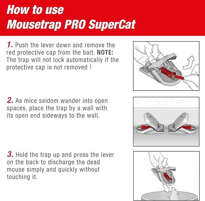 SWISSINNO Mousetraps & Mice Trap for Home - PRO SuperCat - 2 Traps – Pre-Baited Snap Traps with Precision Trigger – Instant Catch & Kill – Indoor & Outdoor Use – Easy Set No-Touch Disposal