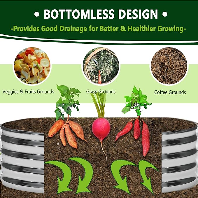 2PCS 4x4x1FT Galvanized Raised Garden Bed Kit,Vegetable Boxes-Round Metal Flower Box,Large Planter Raised Beds Outdoor Garden for Planting,Fruit,Herb-Sliver