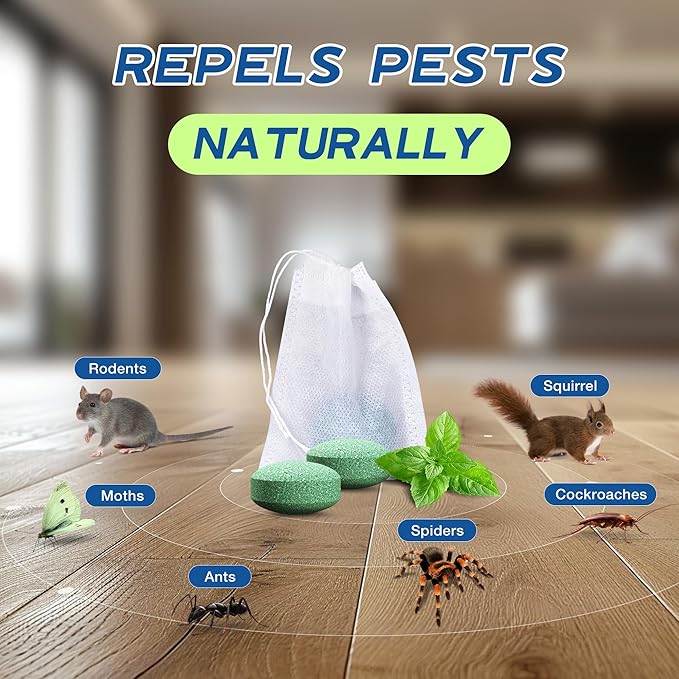 Rodent Mouse Repellent 24 Pack, Peppermint Oil Rat & Mice Repellent, Natural Moth Balls for Rodents Deterrent, Safe for Pets & Humans, Indoor & Outdoor Use, Keep Rodents Away from Garden & Home
