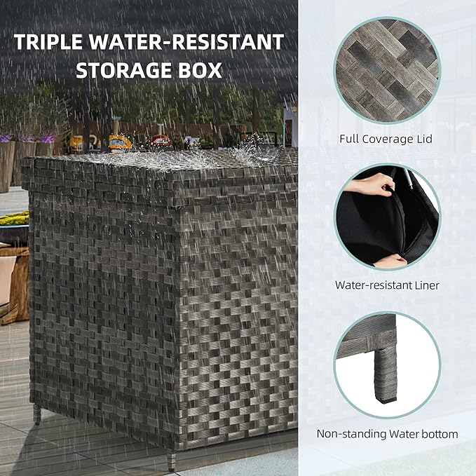 YITAHOME 230 Gallon XXL Deck Box, All-Weather Wicker Outdoor Storage Box, PE Rattan Storage Bin for Patio Furniture, Outdoor Cushions, Pool Storage and Garden Tools - Grey