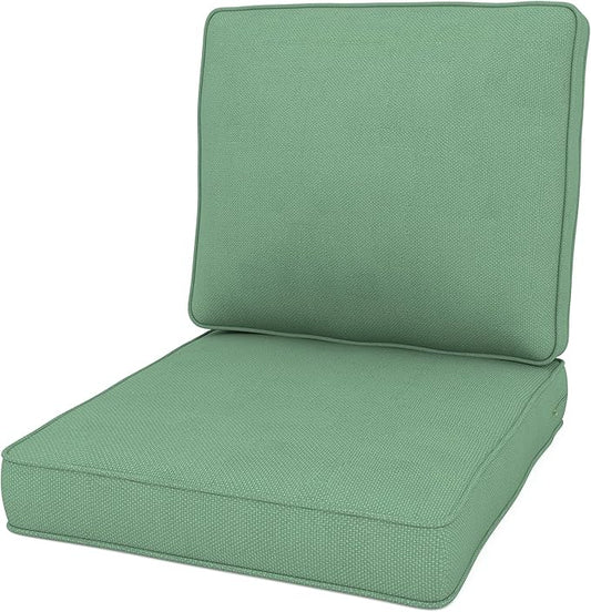 Outdoor Chair Cushions 23" x 24" x 4", Patio Deep Seat Replacement Cushions Set with Zippered Removable Cover, Weather-Resistant Olefin Fabric for Garden Chair Sofa Couch, Green