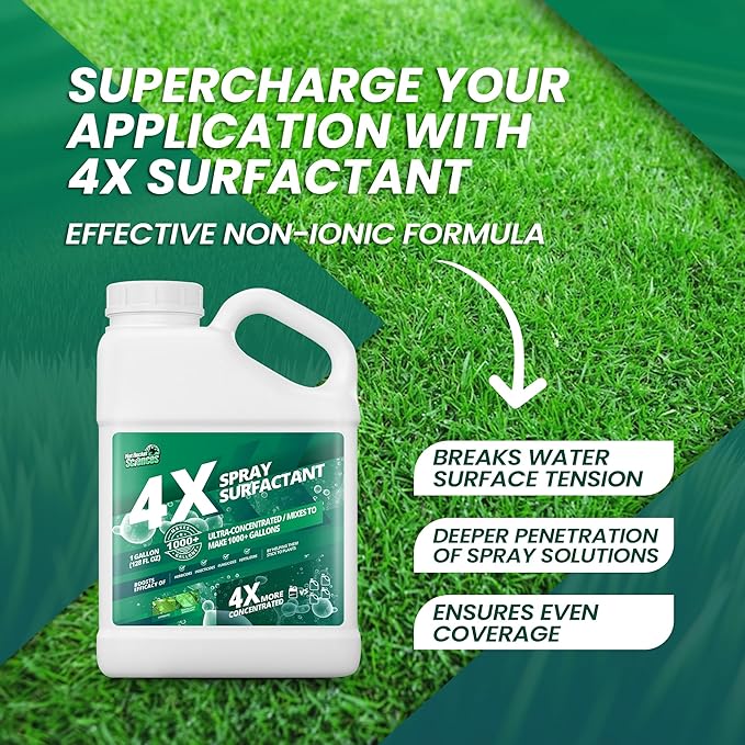 1 Gallon 4X Non Ionic Surfactant - Makes 1000 Gallons - Nonionic Wetting Agent & Concentrated Surfactant Spray for Increased Product Efficacy, Ideal Spreader Sticker, No Foam Wetting Agent