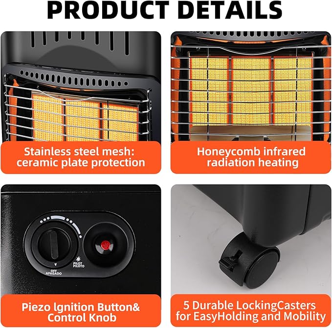 18,000 BTU Propane Heater for Garages, Construction sites and yards, Propane Cabinet Heater Quiet with Gas Regulator and Hose, Heating Area Up to 450 sq. Ft(Black)