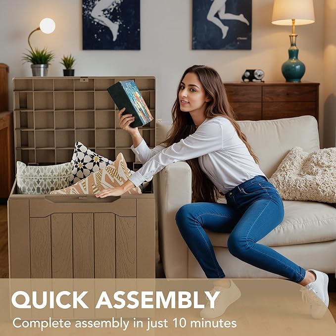 Devoko 30 Gallon Resin Deck Box Outdoor Indoor Waterproof Storage Box for Patio Furniture Pool Accessories Storage for Cushion Garden Tools (30 Gallon, Light Brown)