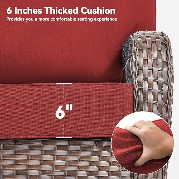 Luxury 6" Outdoor Cushions for Patio Furniture, 24x24x6 Thick Seat Cushion Set of 3, Fade Resistant Couch Chair Replacement Cushions High Density Deep Wicker Chair Cushion w/Removable Cover, Red