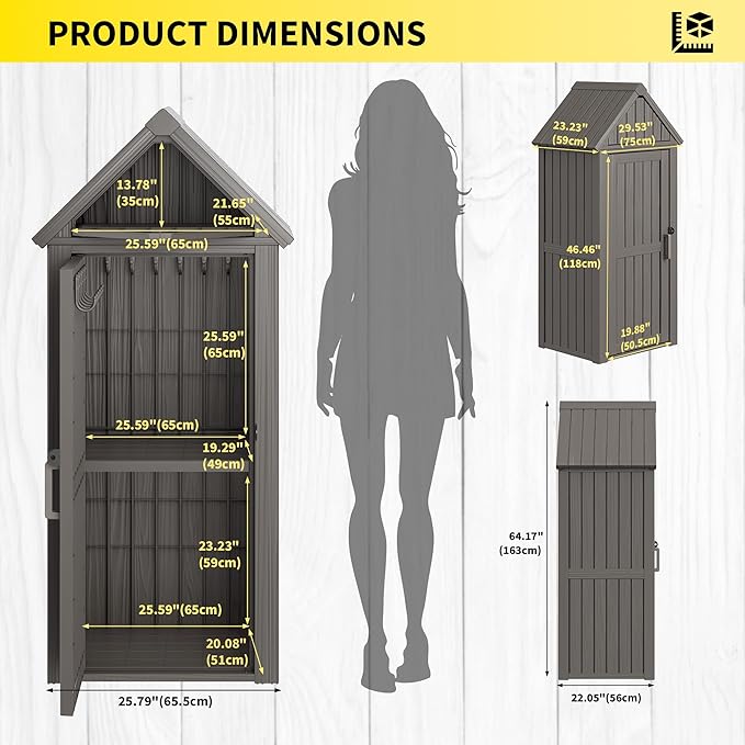 Outdoor Resin Storage Shed, Upgrade Durable Storage Cabinet with Removable Shelves and Lock Ring, Reinforced Floor, All-Weather Construction for Garden Patio Lawn (Gray)