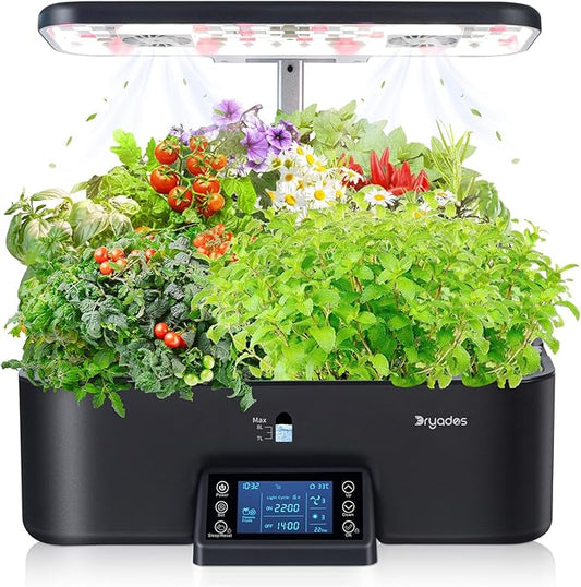 Indoor Gardening 17 Pods Hydroponics Growing System Kit Smart Lighting Setting, Herb Garden Planter with Full Spectrum Grow Light Provides Year Round Harvest - Black