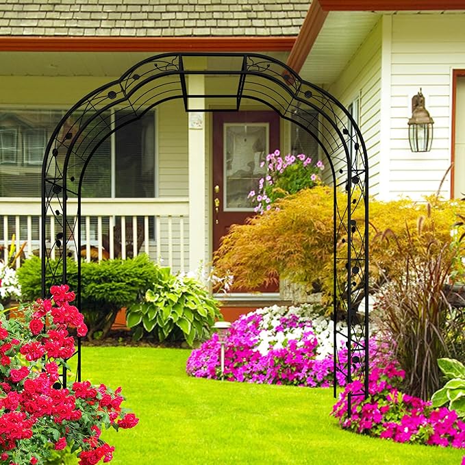 Metal Garden Arch 8.2 FT High x 6.2 FT Wide Garden Arbor Trellis for Outdoor Climbing Plants Support Rose Lawn Tall Large Wedding Archway (Black, XL)