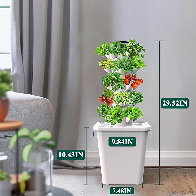 SJZX Hydroponics Growing System Kit, 12L Large Capacity Hydroponic Tower, 5 Tiers Indoor Outdoor Gardening System for Beginner with Water Pump & APP Auto Timer, Vertical Garden Planter Kits (25 Pods)