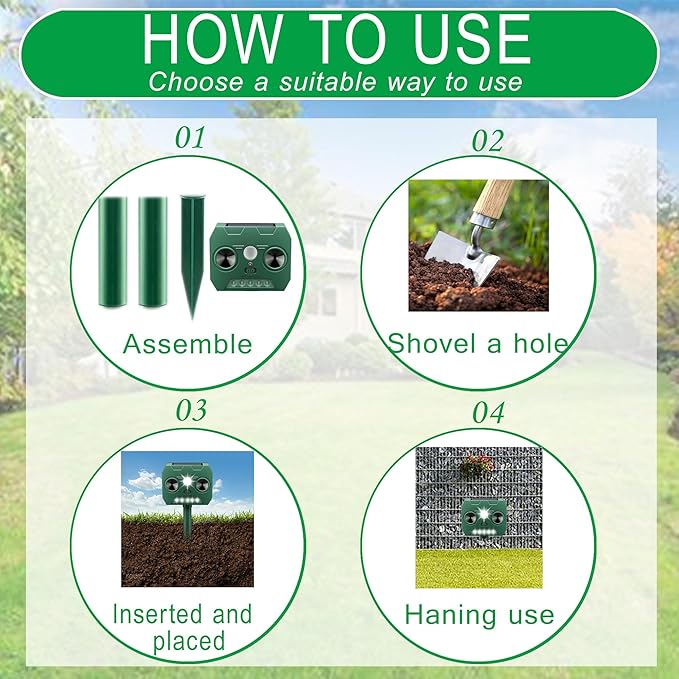 Ultrasonic Animal Repellent Outdoor Deer Repellent Devices Solar Powered,Squirrel Repellent Motion Detection, Waterproof Cat Dog Deterrent Rabbit Fox Pest Raccoon Rodent Repellent for Yard Farm Garden