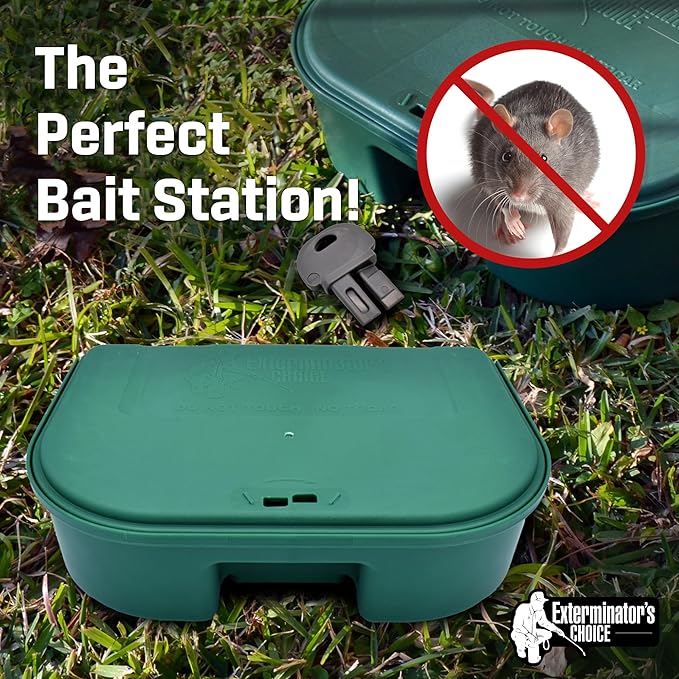 Exterminators Choice - 6 Pack Rat Bait Station Boxes with 1 Key - Heavy Duty Mouse Trap Poison Holder - Great for Catching Rats and Mice - Pest Control - Durable and Discreet