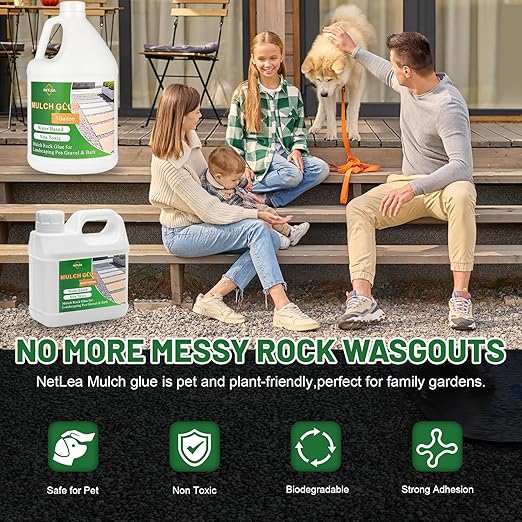 All Purpose Concentrate Rock Glue,Fast-Dry, Non-Toxic, Strong Mulch Adhesive for Landscapes, Rock Glue, Adhesive for Garden, Binder, Mulch Lock and Pea Gravel Stabilizer (3.78L, Fl Oz, 128)