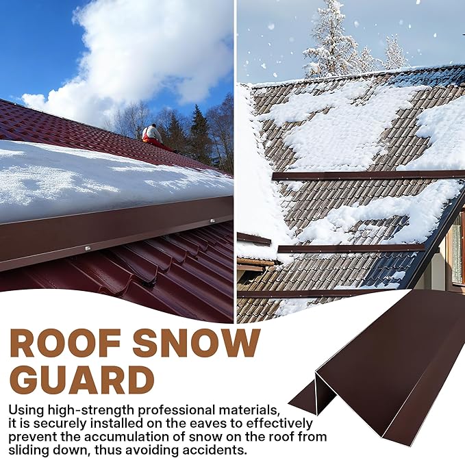 3.9 Ft Metal Roof Snow Guards with Screws Snow Stops for Metal Roofs Ice Guards for Aluminum Roofing Panels, Wood Canopy, 16 PCS - 62 Ft Kit Brown