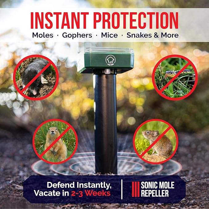 Livin' Well Solar Sonic Pest Repeller Stakes - 8pk Outdoor Pest Repellent with 10,500 Feet Range, Solar Powered Animal Control, Rodent Repellent and Deterrent for Mole, Vole, Gopher