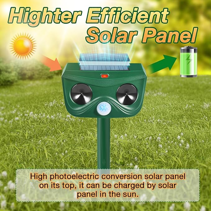 2 Pack Ultrasonic Animal Repellent Outdoor Cat Repellent Outdoor Deer Repllent Devices Animal Deer Deterrent Scare Squirrel, Raccoon, Skunk, Rabbit, Dog with Motion Detector for Yard Garden