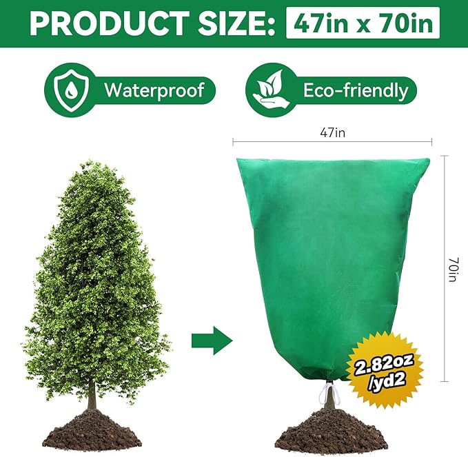 2 Packs Plant Covers Freeze Protection 47" x 70" 2.82oz/yd² Heavy Duty Winter Cold Weather Frost Cloth Blankets, Garden Warm Jacket Bags with Zipper & Drawstring for Outdoor Plants Fruit Tree Potted