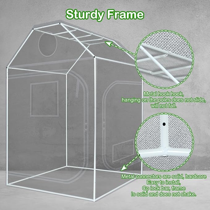 5x5 Grow Tent, 60"x60"x72" Roof Cube Plant Grow Tent, Indoor Growing Tent with Observation Windows, Lightproof Roof Cube Tent with Floor Tray, Mylar Hydroponic Tent