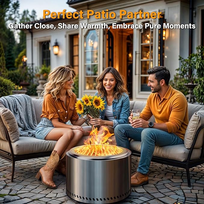 HGD 19.5" Smokeless Fire Pit Outdoor, Stainless Steel Wood Burning Firepit with Secondary Combustion, Backyard Patio Stove for Garden, BBQ & Bonfire