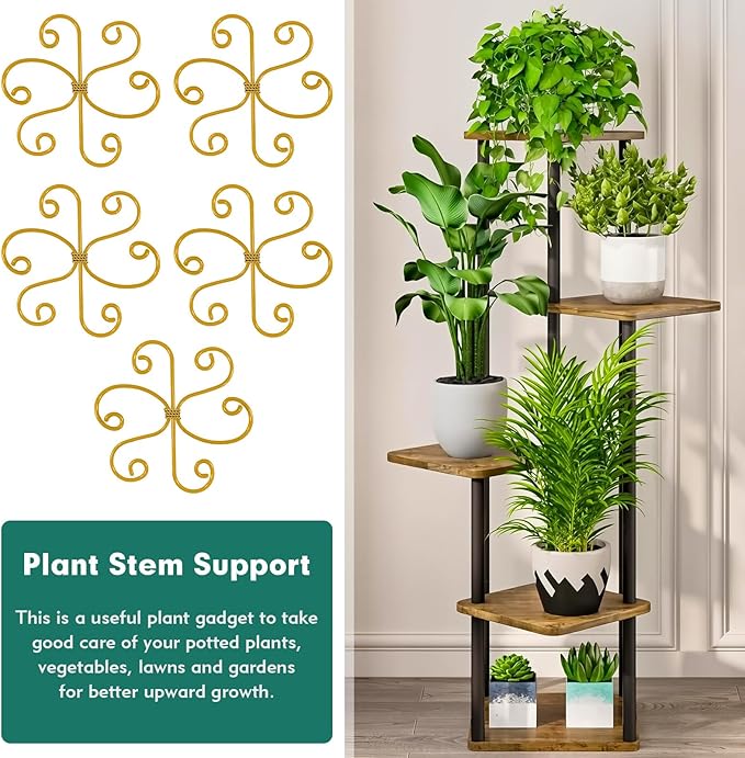 Kerros Monstera Plant Support 5 Pack, Plant Stem Support Metal Plant Stabilizer for Indoor Plants Stem Stabilizer Growth Accessories, Gold