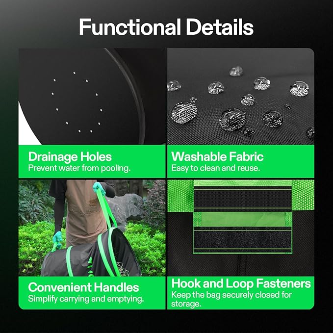 VIVOSUN Collapsible Trash Can 40-Gallon, Reusable Pop-Up Garden Bag with Hard-Shell Bottom, Leaf Scoops and Gloves, Yard Waste Container for Lawn Care and Camping