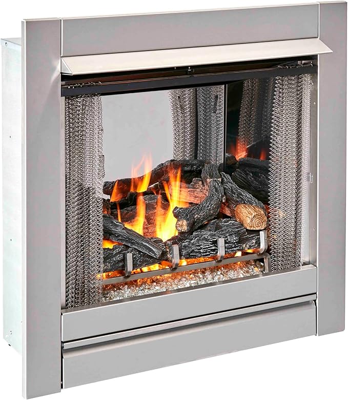 Duluth Forge 24,000 BTU Vent Free Stainless Steel Outdoor Gas Fireplace Insert with Fire Glass Media and Log Set, Manual Control, Natural Gas, Assembled in The USA