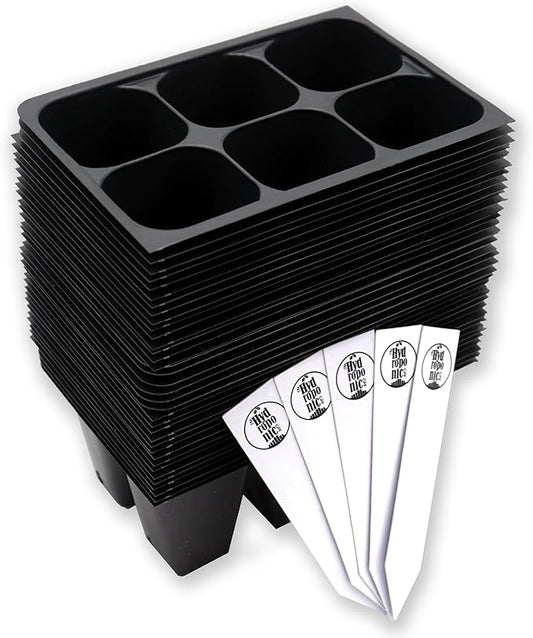 The Hydroponic City Seed Starter Trays, 216-Cell Seedling Starter Trays (36 Trays - 6 Cells Each) + Plant Stakes
