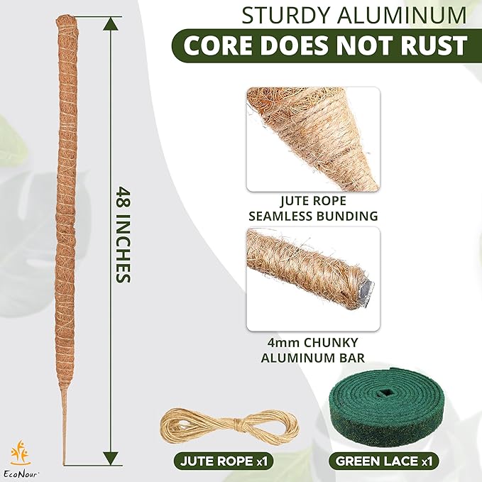 EcoNour Tall Moss Pole for Plants (1-Pack) 48-Inch | Large Monstera Plant Support for Climbing and Growth | Elevate Your Indoor Garden | Tall Plant Support for Indoor Potted Plants to Grow Upwards