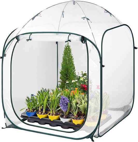 VIVOSUN 49x49x63-Inch Portable Walk-in Greenhouse, with PVC Cover & Detachable Base, Instant Pop-up and Folding, Mini Greenhouse with Roll-Up Door & Mesh Window for Indoor Outdoor, Wind Ropes Included