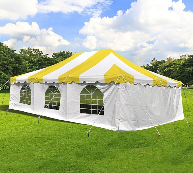 Party Tents Direct 20'x 30' Weekender Canopy Pole Tent with Sidewalls - Easy Up Canopy Tent with 120 Person Capacity - Outdoor Canopies for Parties, Weddings, and Events (Yellow/White)