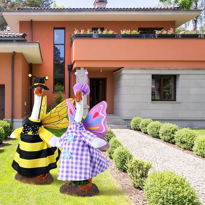 Frienda 2 Set Bee Butterfly Porch Goose Outfit Clothes for 23" High Cement or Plastic Goose, Bee Butterfly Yard Cement Geese Duck Clothes Costume for Fall Halloween Outdoor Garden Yard Patio Decor