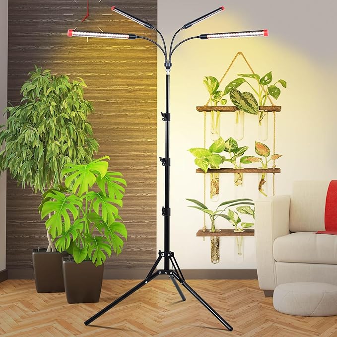 Grow Light with Stand and Timer 4,8,12 Hr, 36 Watt Standing Tall Plant Light for Bonsai Tree, Seed Starting, 24"-64" Adjustable Tripod Stand Plant Growing Lamps