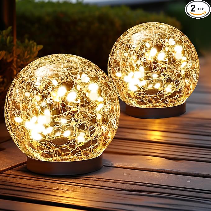 Solar Globe Lights Outdoor Waterproof-Solar Balls Garden-Cracked Glass Ball Solar Lights Outdoor-Solar Orbs Outside-Outdoor Decorations Patio & Yard Lawn Backyard Decor (GUO-XBQ-5-5-5)