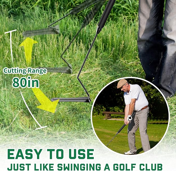 Buzzlett 37" Grass Whip with Double-Edged Serrated Blade, Grass Cutter Hand Tool, Manganese Steel Manual Weed Cutter, Sturdy and Durable, Cut Tall Grass and Overgrown Weeds