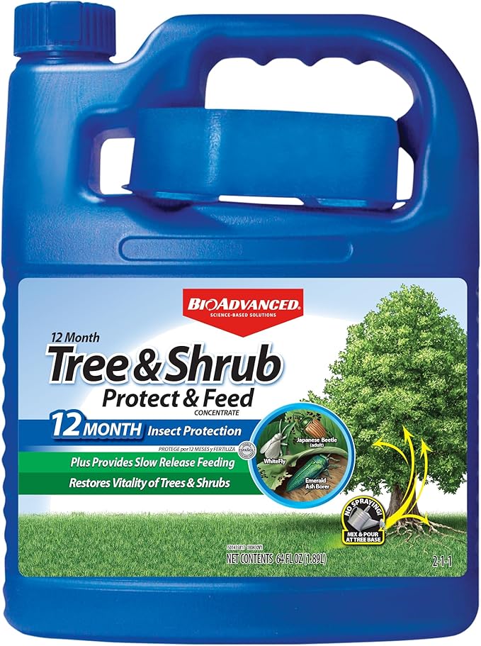 BioAdvanced 12 Month Tree and Shrub Fertilizer, Protect & Feed Concentrate, 64 oz, Insect Killer and Plant Food