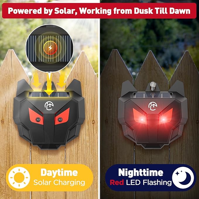 Solar Nocturnal Animal Repeller with Red LED Flashing Lights – Effective Coyote, Raccoon, Skunk, Deer & Hawk Deterrent – Waterproof Predator Lights for Yards, Gardens & Chicken Coops