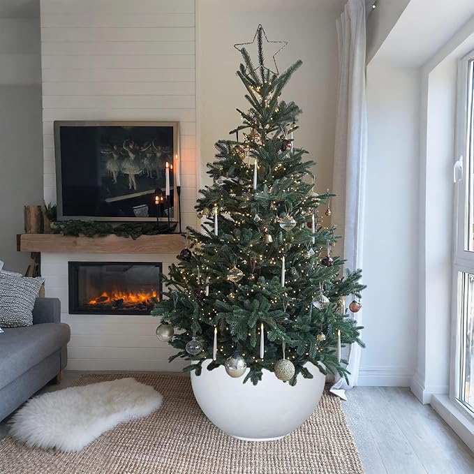 17 H x 21" Dia (15" Pot Opening) Round Fiberstone Planter with Drainage Hole, White, Indoor/Outdoor Large Plant Pot for Home Patio Garden, Ideal for Large Plants