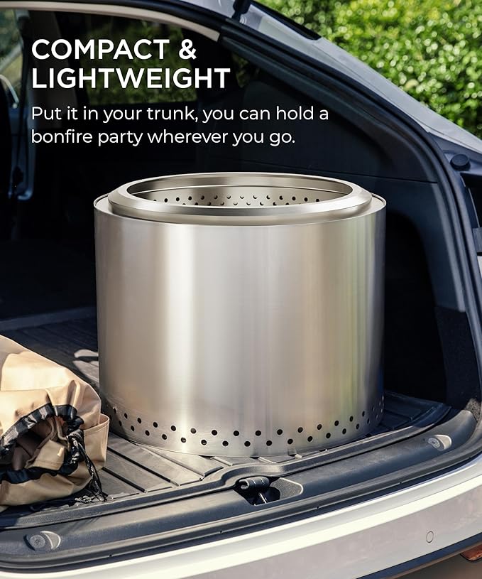 Smokeless Fire Pit, 19.7 inch Firepits for Outside with Removable Ash Pan, Portable Low Smoke Stainless Steel Outdoor Fire Pits, Lightweight Wood Burning Smokeless Firepit for Camping, Bonfire, Picnic