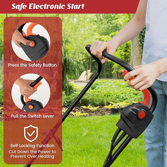 Goplus Lawn Mower, Electric Lawn Mowers with Grass Collection Box, 12 AMP Motor, 14" Cutting Deck, 3 Adjustable Cutting Positions, Walk-Behind Small Corded Lawnmower for Garden Farm Yard