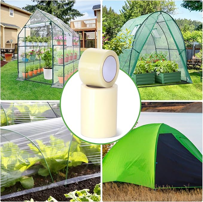 Ohuhu Greenhouse Repair Tape Plastic: 3" x 98' Green House Sheeting Tape 6.3 mil Reinforced Clear Plastic Film Tape for Greenhouse Polyethylene PE Cover Repair