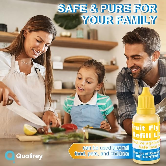 Qualirey Fruit Fly Trap for Indoor and Kitchen Use, 0.68 oz Each Bottle Fruit Fly Trap Refill Liquid, Ready to Use, Safe Near Food, Efficient Lure Refill Liquid, Yellow(8 Pack)