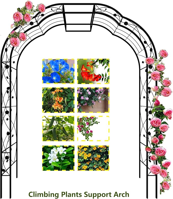 Metal Garden Arch 8.2 FT High x 6.2 FT Wide Garden Arbor Trellis for Outdoor Climbing Plants Support Rose Lawn Tall Large Wedding Archway (Black, XL)