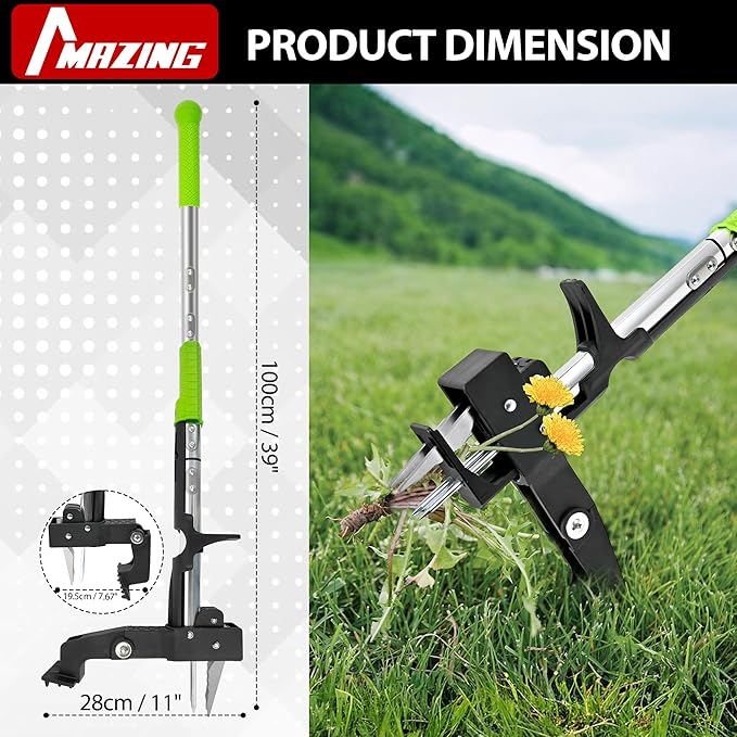 MAZING 4-Claw 39" Weed Puller Tool, Length Adjustable Detachable Weed Remover, Stainless Steel Claws Weed Picker and Grabber, Stand Up Weed Root Pulling Tool for Lawn, Yard, Garden, Patio