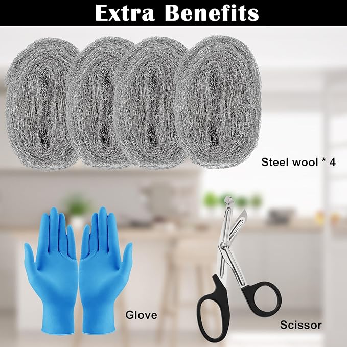 Steel Wool Mice Control 4'' * 42' Total Rodent Control Fill Fabric, Steel Wool Pads Mouse Blocker, Hole Filler Keep Mice Away from Holes Wall Cracks Gaps(4 Rolls)