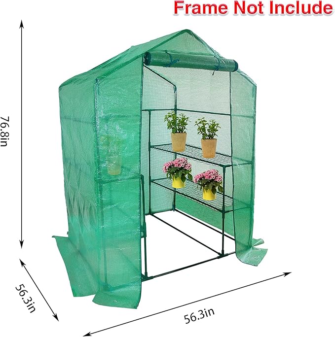 Walk-in Greenhouse Replacement Cover with Roll-Up Zipper Door- 56"x56"x76" PE Plant Gardening Greenhouse Cover for Gardening Plants Cold Frost Protection Wind Rain Proof (Frame Not Include)